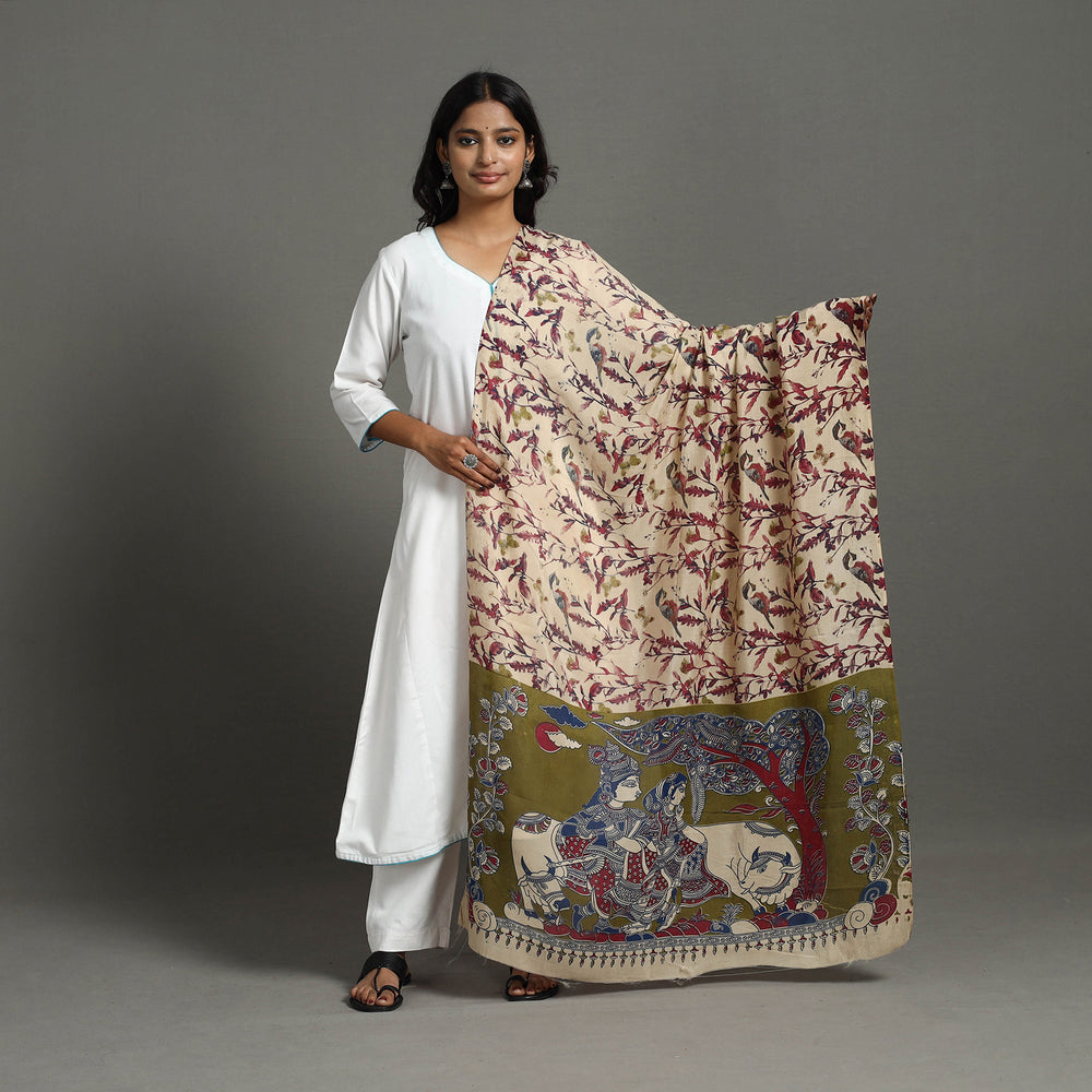 Beige - Printed Silk Cotton Kalamkari Dupatta 28