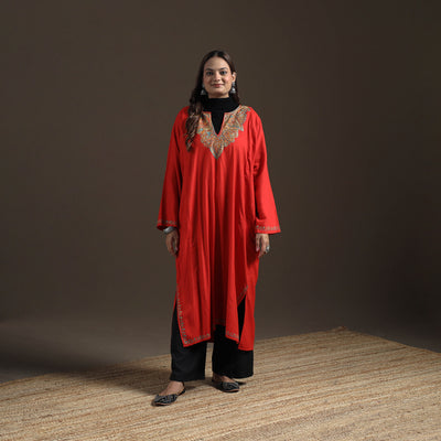 Kashmiri Sozni Hand Embroidered Handwoven Merino Wool Pheran 06