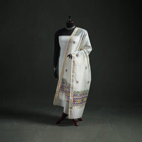 Handloom Chanderi Silk Handpainted Madhubani Dupatta with Zari Border 23