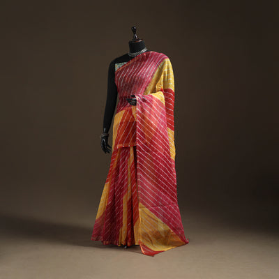 Multicolor - Kota Doria Cotton Leheriya Tie-Dye Saree with Blouse Piece & Earrings 03