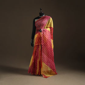 Multicolor - Kota Doria Cotton Leheriya Tie-Dye Saree with Blouse Piece & Earrings 03