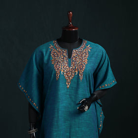 Blue - Kashmiri Kashida Hand Embroidered Cotton Kaftan (Medium) 55