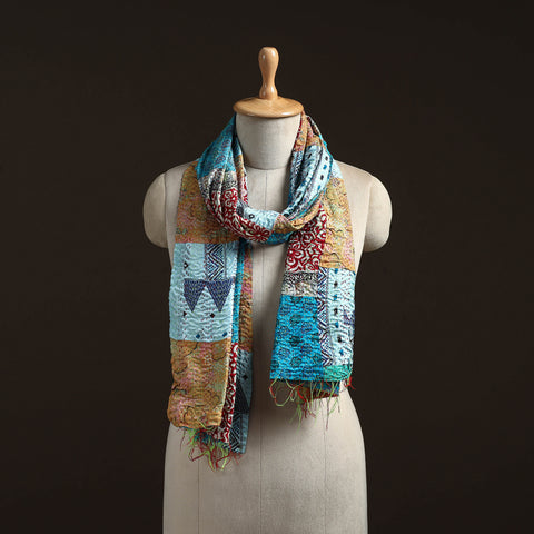 Patchwork Reversible Silk Bengal Hand Kantha Stitch Stole 78