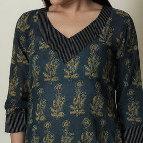 Buy Ajrakh Block Printed Mul Cotton Straight Kurta for Women