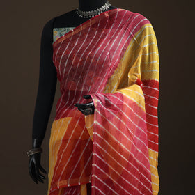 Multicolor - Kota Doria Cotton Leheriya Tie-Dye Saree with Blouse Piece & Earrings 03