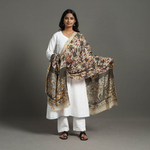 Beige - Printed Silk Cotton Kalamkari Dupatta 29