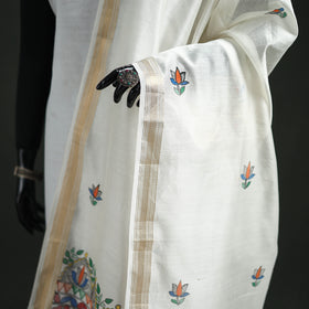 Handloom Chanderi Silk Handpainted Madhubani Dupatta with Zari Border 23