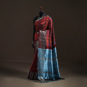 Red - Traditional Pochampally Ikat Handwoven Pure Silk Pattu Saree with Rudraksha Border 14