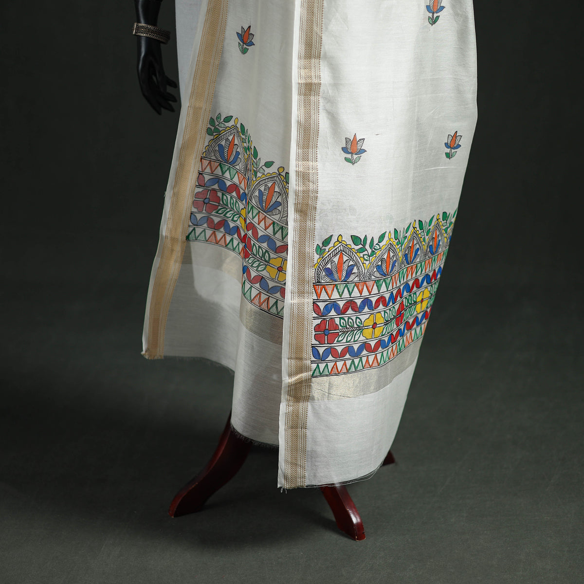 Handloom Chanderi Silk Handpainted Madhubani Dupatta with Zari Border 23