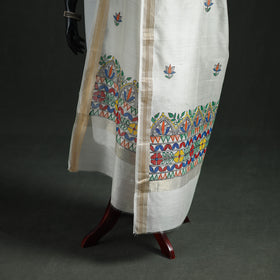 Handloom Chanderi Silk Handpainted Madhubani Dupatta with Zari Border 23