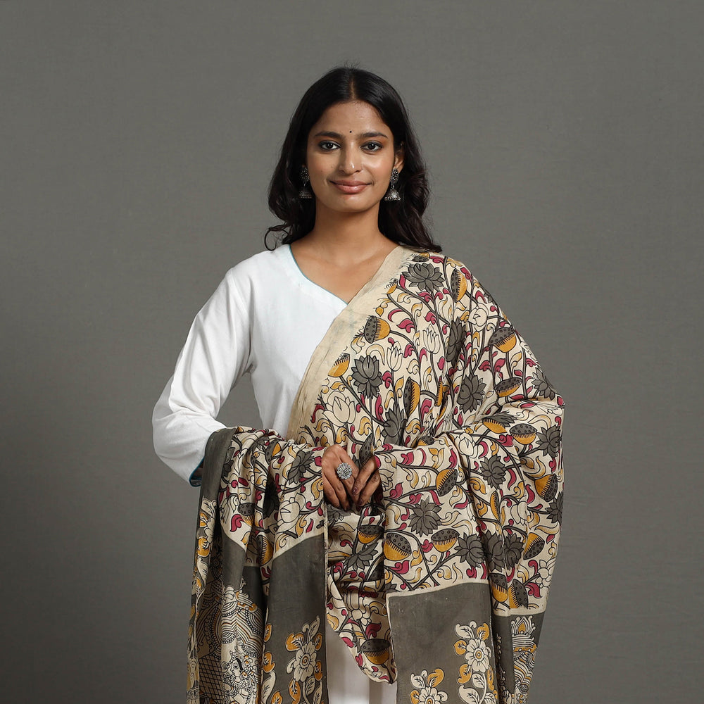 Beige - Printed Silk Cotton Kalamkari Dupatta 29