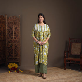 Gota Work Floral Sanganeri Block Print Cotton Straight Long Kurta for Women 04