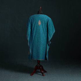 Blue - Kashmiri Kashida Hand Embroidered Cotton Kaftan (Medium) 55
