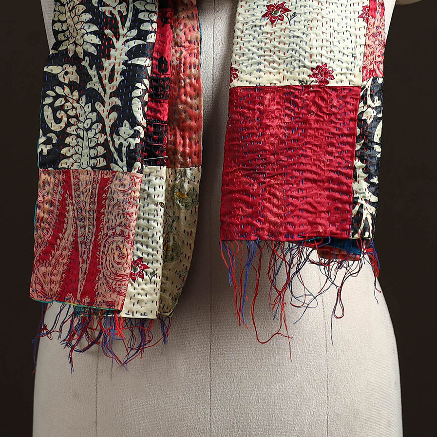Patchwork Reversible Silk Bengal Hand Kantha Stitch Stole 81