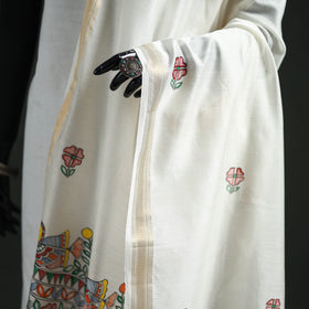 Handloom Chanderi Silk Handpainted Madhubani Dupatta with Zari Border 24