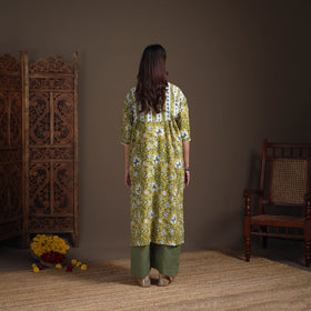 Gota Work Floral Sanganeri Block Print Cotton Straight Long Kurta for Women 04