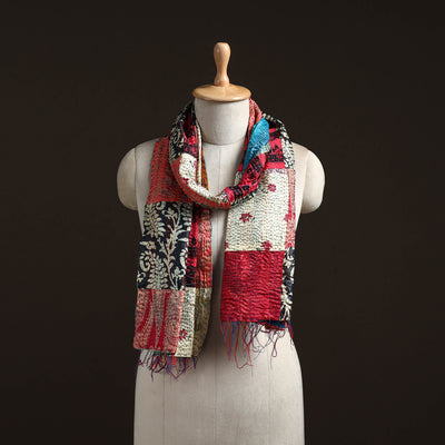 Patchwork Reversible Silk Bengal Hand Kantha Stitch Stole 81