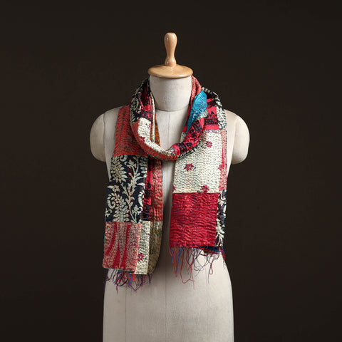 Patchwork Reversible Silk Bengal Hand Kantha Stitch Stole 81