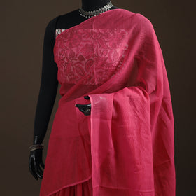 Pink - Nazaakat Kota Doria Cotton Plain Saree with Blouse Piece & Earrings 04
