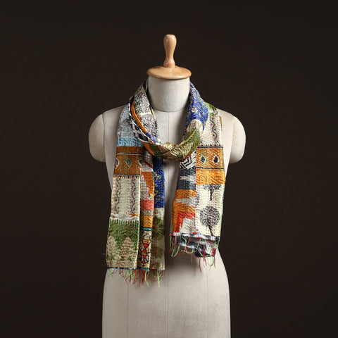 Patchwork Reversible Silk Bengal Hand Kantha Stitch Stole 82