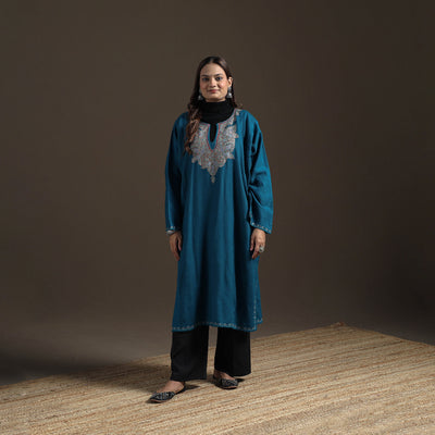 Kashmiri Sozni Hand Embroidered Handwoven Merino Wool Pheran 07
