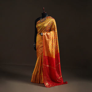 Yellow - Traditional Pochampally Ikat Handwoven Pure Silk Pattu Saree with Rudraksha Border 15
