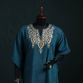 Blue - Kashmiri Kashida Hand Embroidered Cotton Kaftan (Medium) 56