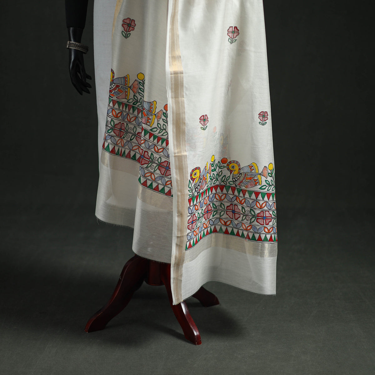 Handloom Chanderi Silk Handpainted Madhubani Dupatta with Zari Border 24