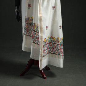 Handloom Chanderi Silk Handpainted Madhubani Dupatta with Zari Border 24