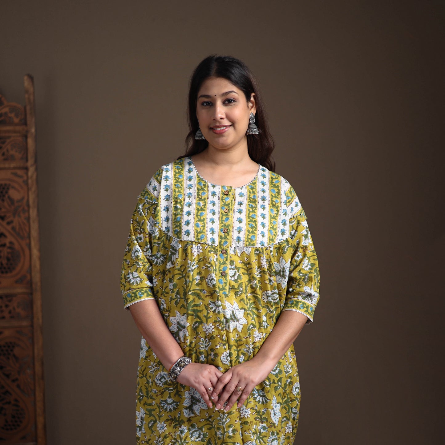 Gota Work Floral Sanganeri Block Print Cotton Straight Long Kurta for Women 04