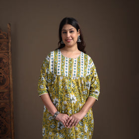 Gota Work Floral Sanganeri Block Print Cotton Straight Long Kurta for Women 04