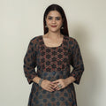 Buy Ajrakh Block Printed Mul Cotton A-Line Kurta for Women