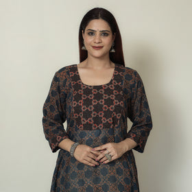 Buy Ajrakh Block Printed Mul Cotton A-Line Kurta for Women