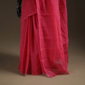 Pink - Nazaakat Kota Doria Cotton Plain Saree with Blouse Piece & Earrings 04