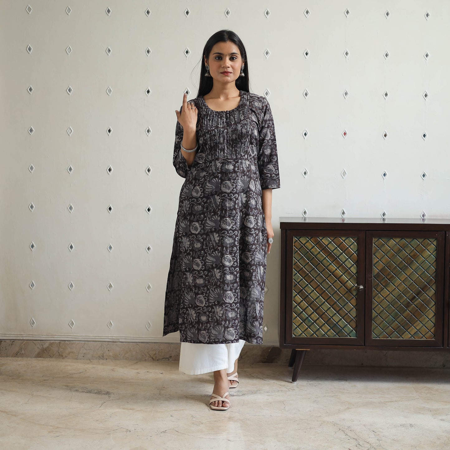 Black - Jahota Block Print Cotton Straight Kurta 25