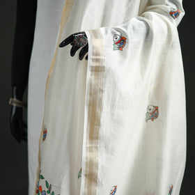 Handloom Chanderi Silk Handpainted Madhubani Dupatta with Zari Border 25