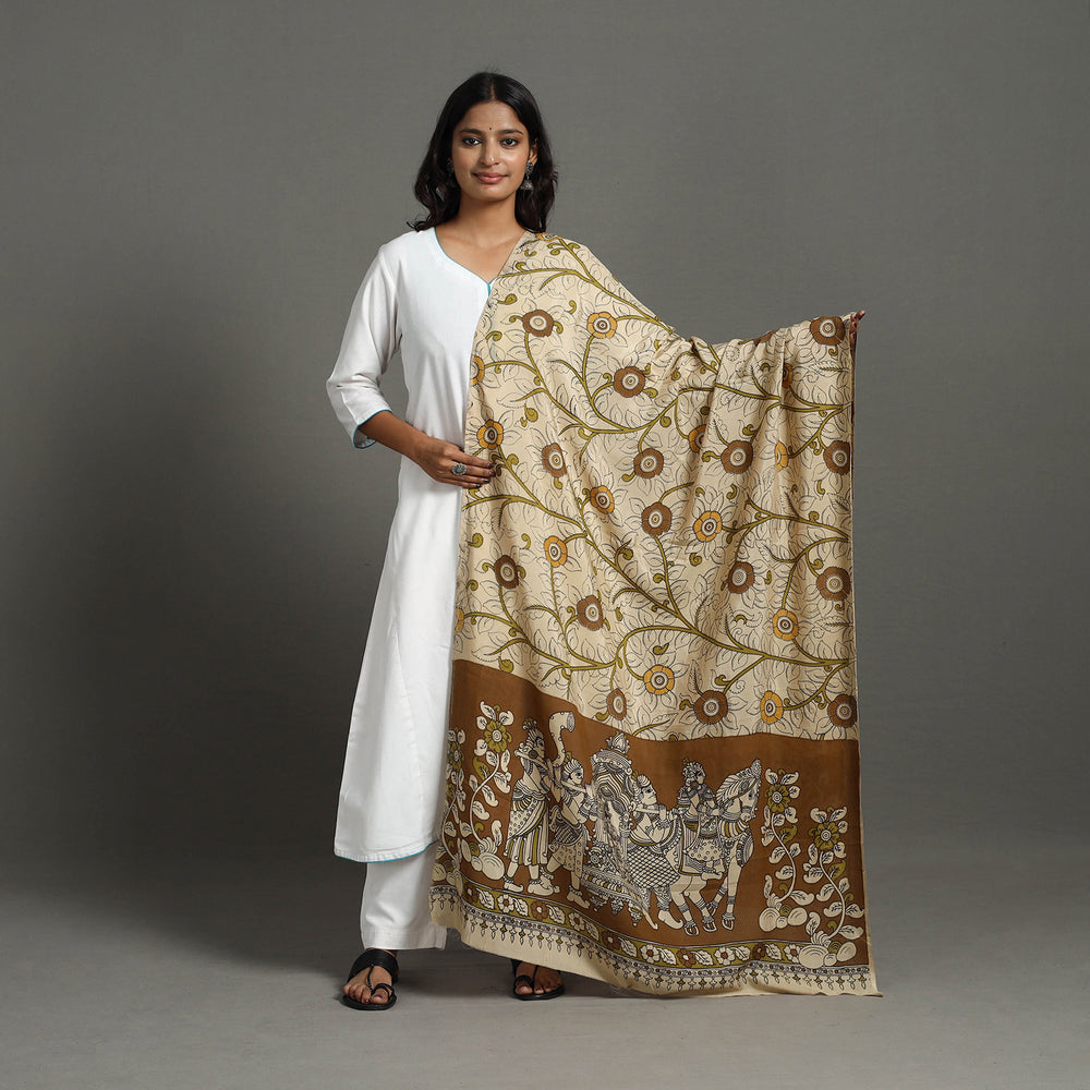 Beige - Printed Silk Cotton Kalamkari Dupatta 31