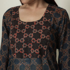 Buy Ajrakh Block Printed Mul Cotton A-Line Kurta for Women