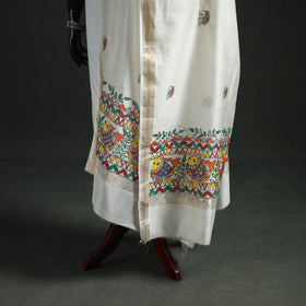 Handloom Chanderi Silk Handpainted Madhubani Dupatta with Zari Border 25