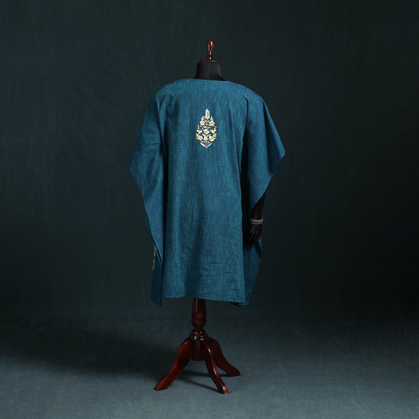 Blue - Kashmiri Kashida Hand Embroidered Cotton Kaftan (Medium) 56