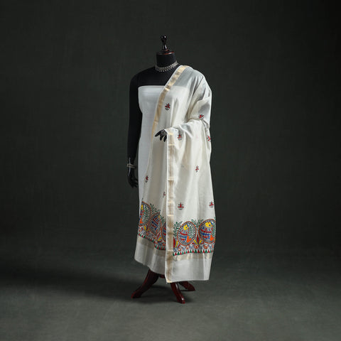 Handloom Chanderi Silk Handpainted Madhubani Dupatta with Zari Border 26