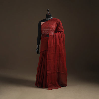 Maroon - Nazaakat Kota Doria Cotton Plain Saree with Blouse Piece & Earrings 05