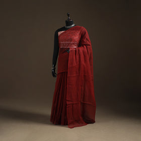 Maroon - Nazaakat Kota Doria Cotton Plain Saree with Blouse Piece & Earrings 05