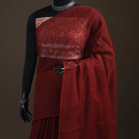 Maroon - Nazaakat Kota Doria Cotton Plain Saree with Blouse Piece & Earrings 05