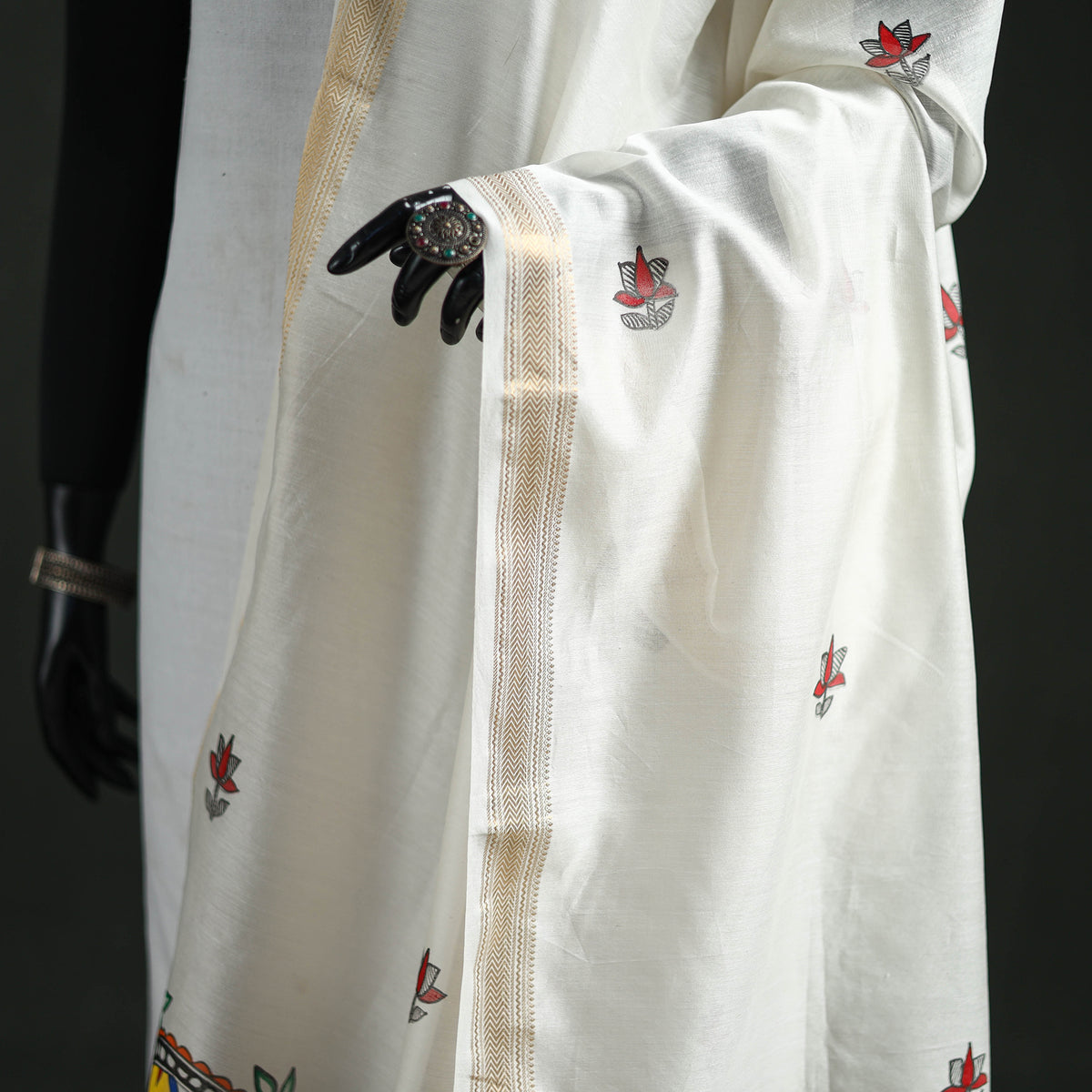 Handloom Chanderi Silk Handpainted Madhubani Dupatta with Zari Border 26