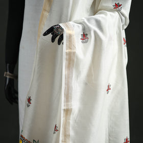Handloom Chanderi Silk Handpainted Madhubani Dupatta with Zari Border 26