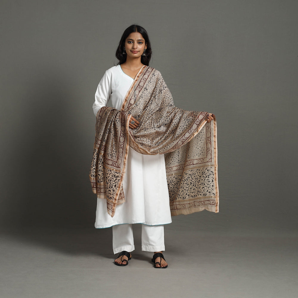 Brown - Chanderi Silk Handloom Kalamkari Print Dupatta 32