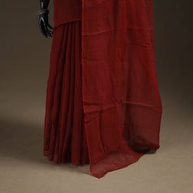 Maroon - Nazaakat Kota Doria Cotton Plain Saree with Blouse Piece & Earrings 05