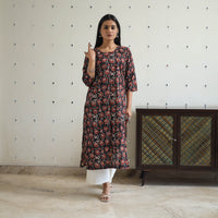 Hand Block Printed Cotton Straight Bagru Kurta 05