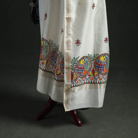 Handloom Chanderi Silk Handpainted Madhubani Dupatta with Zari Border 26